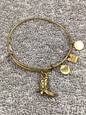 Alex and Ani Cowboy Boot Charm Bangle Bracelet in Russian Gold finish